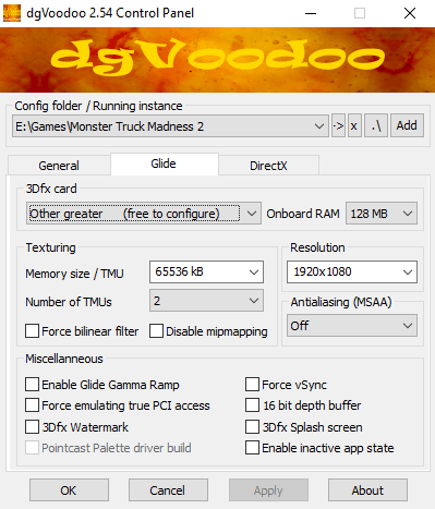 dgVoodoo 2 Glide Menu