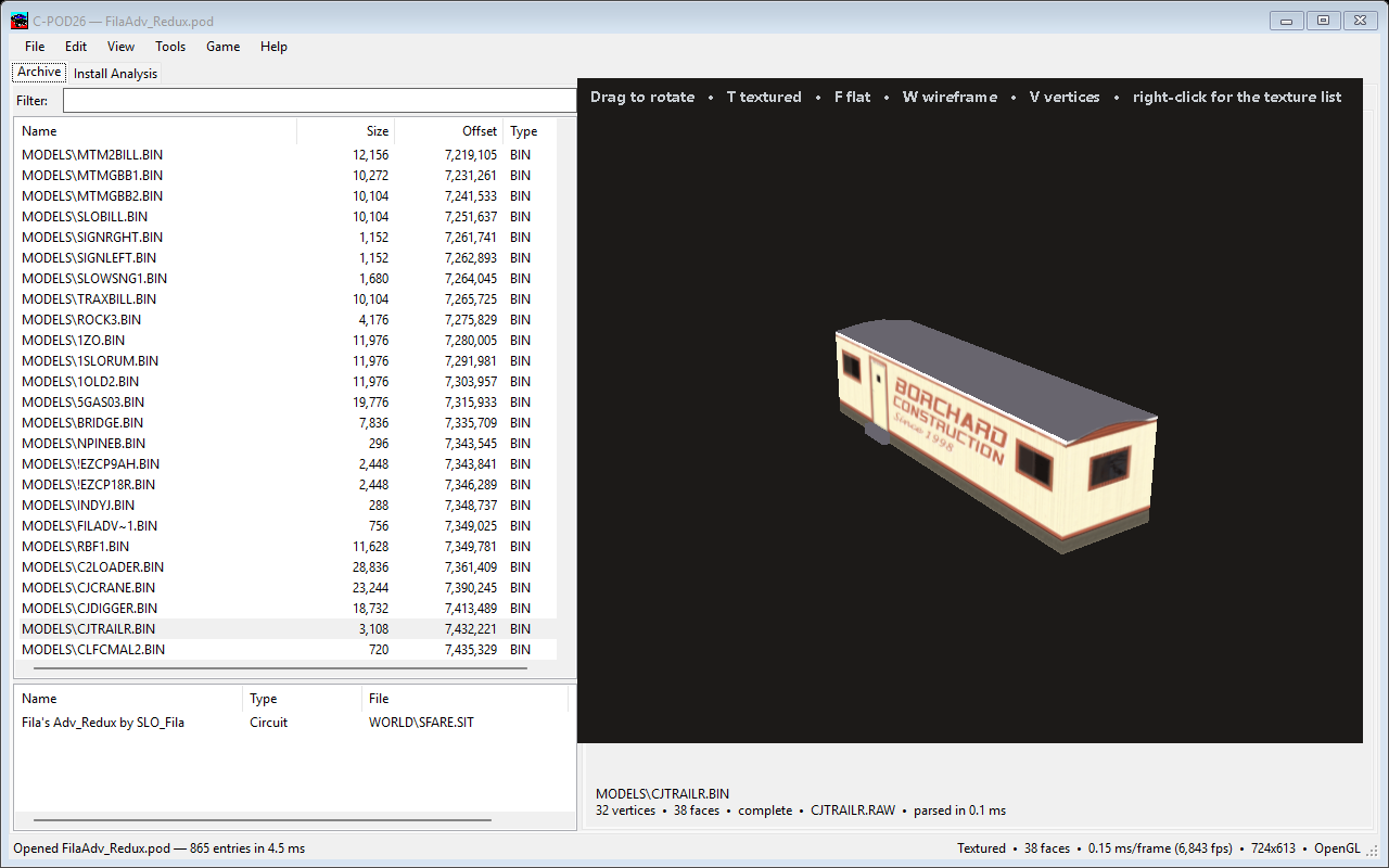 A textured model drawn in the preview panel beside the file list