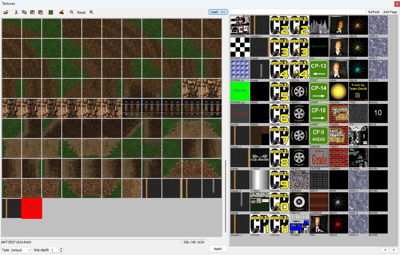 The Textures window with a texture selected, its size field reading 256 / HD 1024